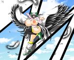  angel big_breasts black_hair breasts clothed clothing fallen_angel feathered_wings feathers female hair huge_breasts humanoid long_hair nico_oyabin nipples not_furry open_shirt pose solo winged_humanoid wings 