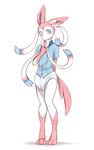  anthro big_ears blue_eyes blush bow clothing craymin diaper eeveelution fur looking_at_viewer male nintendo paws pink_fur pok&eacute;mon ribbons shy solo standing sylveon video_games watermark white_fur 