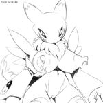  2016 anthro areola big_breasts black_sclera breasts canine clothing digimon female fur gloves hair lactating looking_at_viewer mammal nipples nude pussy renamon simple_background solo standing tuft xylas 