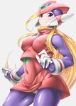  blonde_hair blue_eyes breasts covered_nipples genderswap genderswap_(mtf) highres himamushi_nyuudou large_breasts long_hair panties rockman rockman_zero skin_tight solo thighs underwear zero_(rockman) 