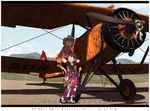  a4n aircraft airplane arrow biplane black_hair blue_sky brown_eyes brown_hair comic commentary crossed_legs day ema fang furisode geta grass green_eyes hamaya hill houshou_(kantai_collection) japanese_clothes kantai_collection kariginu kimono kitsuneno_denpachi long_sleeves multiple_girls open_mouth pleated_skirt ponytail reticule rope ryuujou_(kantai_collection) shadow shimenawa sitting sitting_on_object skirt sky smile socks tabi translated twintails visor_cap wide_sleeves 