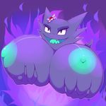  areola big_breasts breasts female feral fluffyblarg green_nipples haunter huge_breasts hyper hyper_breasts looking_at_viewer nintendo nipples open_mouth pok&eacute;mon smile solo video_games 