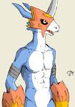 abs anthro digimon flamedramon male muscular open_mouth pecs scalie solo standing t19 