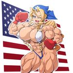  1girl abs bandanna blonde_hair blue_eyes boxing_gloves breasts capcom devmgf extreme_muscles female justice_gakuen large_breasts moero!_justice_gakuen muscle shiritsu_justice_gakuen solo tiffany_lords wink 