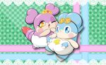  anthro blue_hair blush book clothing cocotama crown duo eyes_closed female hair headband himitsu_no_cocotama kirarise_(cocotama) lips mammal osyaki_(cocotama) panties purple_hair ten underwear yellow_eyes 