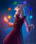  &lt;3 2016 anthro asriel_dreemurr bedroom_eyes black_sclera blue_background boss_monster caprine carolinelucina clothed clothing fire goat god_of_hyperdeath half-closed_eyes jewelry magic male mammal necklace robe seductive simple_background slit_pupils solo soul undertale video_games white_eyes 