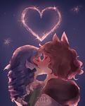  2girls animal_ears fireworks head_fins imaizumi_kagerou kiss mermaid monster_girl multiple_girls new_year orz_(kagewaka) touhou wakasagihime werewolf yuri 