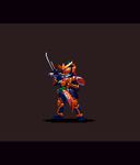  action animated animated_gif armor attack character_request double-blade explosion fire kamen_rider kamen_rider_gaim kamen_rider_gaim_(series) lowres mask migel_futoshi monster pixel_art slashing weapon 