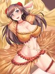  :d arabian_clothes armpits arms_up ass_visible_through_thighs belly_chain blue_eyes breasts brown_hair bustier cleavage covered_nipples dashigarayama dutch_angle earrings fang fate/grand_order fate_(series) flower hair_flower hair_ornament hoop_earrings jewelry large_breasts leg_garter long_hair looking_at_viewer mata_hari_(fate/grand_order) navel open_mouth see-through smile solo 