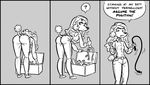  box canine clothed clothing comic dildo dog domination humor liebeslied_(artist) mammal mistress natalie_(liebeslied)_(character) poodle sex_toy whip 