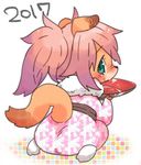  2017 blue_eyes dog furry husamochi_coo japanese_clothes pink_hair short_hair 