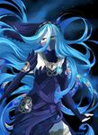  aqua_(fire_emblem_if) blue_hair covered_mouth detached_sleeves fire_emblem fire_emblem_if highres jewelry long_hair looking_at_viewer necklace solo tempe yellow_eyes 