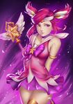  1girl alternate_costume alternate_hair_color alternate_hairstyle bow bowtie breasts choker gloves league_of_legends luxanna_crownguard magical_girl pink_hair pleated_skirt skirt star_guardian_lux tiara twintails 