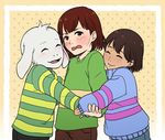  asriel_dreemurr blush boss_monster caprine chara_(undertale) child fur goat group hug human long_ears mammal protagonist_(undertale) rinamay simple_background stripes undertale video_games white_fur young 