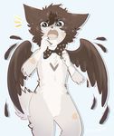  ambiguous_gender andogg anthro bow_tie fangs feathered_wings feathers feline fur hair mammal open_mouth solo teeth tongue wings 