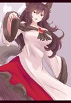  :o animal_ears bare_shoulders black_hair breasts brooch brown_nails cowboy_shot dress fingernails hair_between_eyes imaizumi_kagerou jewelry large_breasts letterboxed long_hair long_sleeves looking_at_viewer off-shoulder_dress off_shoulder open_mouth red_eyes sharp_fingernails slit_pupils solo tail touhou uchisukui v-shaped_eyebrows wide_sleeves wolf_ears wolf_tail 