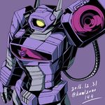  2016 80s arm_cannon artist_name cannon dated decepticon energy_gun gun insignia kamizono_(spookyhouse) machinery mecha monocle no_humans oldschool purple_background robot shockwave_(transformers) solo transformers twitter_username weapon 