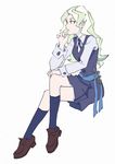  arai_hiroki blonde_hair crossed_legs diana_cavendish dress full_body highres little_witch_academia loafers long_hair luna_nova_school_uniform no_hat no_headwear shoes sitting socks solo white_background 