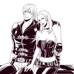  1boy 1girl blonde_hair blue_eyes breasts choker couple dante_(devil_may_cry) devil_may_cry devil_may_cry_4 hug leather silver_hair trish_(devil_may_cry) 