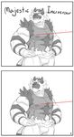  comic english_text humor incineroar laser_pointer looking_at_viewer male misterbunny56 muscular nintendo nipples pok&eacute;mon pose simple_background smile text video_games 