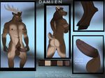  2016 4:3 4_fingers abs anthro antlers balls biceps big_balls blue_eyes body_hair brown_fur brown_nose butt cervine chest_tuft damien digital_media_(artwork) elk erection front_view fur gloebis gloves_(marking) hi_res hooves horn humanoid_penis male mammal markings model_sheet multicolored_fur muscular nipples nude partially_retracted_foreskin pecs penis profile rear_view retracted_foreskin solo tuft uncut vein white_fur 