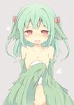  :d blush bow egg feathered_wings feathers flat_chest green_hair green_wings grey_background groin hair_bow harpy heart long_hair looking_at_viewer monster_girl navel naya nude open_mouth original red_eyes simple_background smile solo two_side_up upper_body wings 