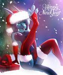  anthro avi avi_(character) breasts christmas clothing dragon hat holidays legwear magenta7 new_year nude pussy santa_hat text 