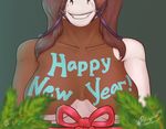  2017 anthro big_breasts breasts bridle equine female fur hair hi_res holidays horse huge_breasts mammal multicolored_hair new_year nude reaper3d simple_background smile solo 