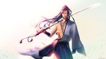  assassin_(fate/stay_night) blue_hair daimon560 fate/stay_night fate_(series) highres holding holding_weapon japanese_clothes katana looking_at_viewer male_focus md5_mismatch over_shoulder ponytail solo sword sword_over_shoulder weapon weapon_over_shoulder wind 