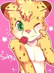  anthro bedroom_eyes blush brown_spots cheetah condom cub feline fur green_eyes half-closed_eyes happy inner_ear_fluff invalid_tag kake0078 male mammal one_eye_closed pink_nose salmy seductive smile yellow_fur young 