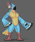  anthro avian barefoot beak biceps bird breath_of_the_wild claws feathers kass_(zelda) macaw male manly mastermasher23 muscular nintendo nude open_mouth parrot pecs sharp_claws solo standing the_legend_of_zelda thick_thighs toe_claws video_games 