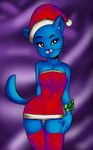  anthro blue_fur breasts cartoon_network cat christmas cleavage clothed clothing feline female fur holidays legwear maddigzlz mammal mature_female mother nicole_watterson panties parent red_nose santa_claus simple_background solo the_amazing_world_of_gumball thigh_highs underwear 