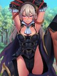  alternate_costume arms_up blush bound bound_arms breasts choker cleavage day female_my_unit_(fire_emblem_if) fire_emblem fire_emblem_if forest jewelry large_breasts lasterk long_hair looking_at_viewer my_unit_(fire_emblem_if) nature outdoors pointy_ears purple_eyes sky solo_focus white_hair 