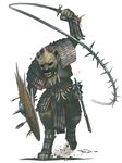  armor dungeons_&amp;_dragons fangs gnoll hyena jewelry male mammal morningstar necklace official_art pathfinder scale_mail shield solo warrior weapon whip 