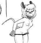  akunim anthro black_and_white breasts clothed clothing hair half-closed_eyes mammal marsupial maude_o&#039;dell monochrome nipples opossum panties smile solo the_tale_of_jasper_gold topless underwear undressing 