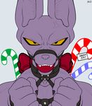  ball_gag bdsm beerus bondage bound cat collar cuffs_(disambiguation) dragon_ball dragon_ball_super feline gag invalid_color leather mammal muscular nude spiritd 