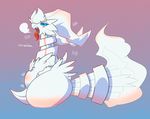  &lt;3 blush dgenr dragon fur hand_on_stomach legendary_pok&eacute;mon nintendo open_mouth pok&eacute;mon post_vore reshiram simple_background solo text video_games vore white_fur 