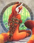  2017 anthro bamboo bdsm blue_eyes bondage bound breasts claws female forest hair kacey looking_at_viewer looking_back mammal multicolored_hair nipples nude open_mouth pinup pose red_panda rope simple_background sitting solo tree two_tone_hair 