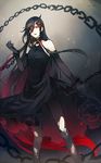  androgynous black_hair chain crossdressing dark_persona dress endend_(shinia) izumi-no-kami_kanesada long_hair male_focus otoko_no_ko pantyhose red_eyes solo torn_clothes torn_legwear touken_ranbu very_long_hair 