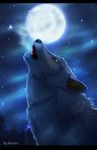  ambiguous_gender black_bars black_nose canine detailed_background feral fur grey_lips mammal moon night nude open_mouth outside seanica sky solo star starry_sky teeth white_fur wolf yellow_eyes 