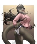  2017 5_fingers anthro black_hair black_nose clothed clothing eyes_closed female fur grey_fur hair hi_res mammal mustelid mykegreywolf open_mouth otter smile solo standing teeth tongue 