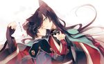  animal_ears black_hair blue_eyes cat_ears dog_ears endend_(shinia) horikawa_kunihiro izumi-no-kami_kanesada kemonomimi_mode male_focus multiple_boys paw_pose touken_ranbu 