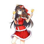  bell belt bow brown_hair emma_beauty fur_trim hair_bow holding light_smile long_hair nekomu official_art santa_costume short_sleeves skirt solo tiara transparent_background uchi_no_hime-sama_ga_ichiban_kawaii 