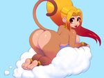  2016 anklet anthro big_butt blue_background bracelet breasts butt cloud ear_piercing female hair hi_res jewelry long_hair looking_at_viewer mammal monkey multicolored_hair nitro piercing ponytail primate side_boob simple_background smile solo sonyu_tainkong soulblader 