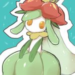  2017 ambiguous_gender lilligant looking_at_viewer nintendo nishikunsp outline pok&eacute;mon pseudo_clothing simple_background solo teal_background video_games 