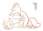  2017 adultery all_fours anthro arctic_fox arms_tied bound canine clothed clothing cuckold disney doggystyle female fox from_behind_position group jack_savage lagomorph male male/female mammal nick_wilde rabbit restricted_palette sex side_view simple_background sitting skye_(zootopia) smile tggeko white_background zootopia 