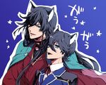  animal_ears black_hair blue_eyes cat_ears horikawa_kunihiro izumi-no-kami_kanesada kemonomimi_mode muku_(pixiv3207772) multiple_boys touken_ranbu 