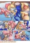  2017 after_sex amy_rose anthro anus areola balls big_breasts breasts bunnie_rabbot comic cum cum_in_pussy cum_inside erect_nipples erection female group group_sex hedgehog lagomorph male mammal nipples nude penetration penis pussy rabbit sex sonic_(series) sonic_the_hedgehog the_other_half threesome vaginal vaginal_penetration 