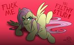  2015 animal_genitalia breasts dialogue digital_media_(artwork) english_text equine feathered_wings feathers female feral fluttershy_(mlp) friendship_is_magic fur hair hooves horse long_hair mammal my_little_pony nipples nude pegasus pink_hair pony pussy simple_background sinicalsix smile solo spread_legs spreading text wings 