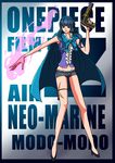  1girl bare_legs blue_hair breasts ein_(one_piece) female long_hair one_piece one_piece_film_z scar short_shorts weapon 